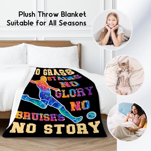 Mercuryelf Soccer Throw Blanket - Soft, Fuzzy & Warm - 40x50 Inches Flannel Blankets for Travel, Office - Black Inspirational Sports Throws Gift for Kids