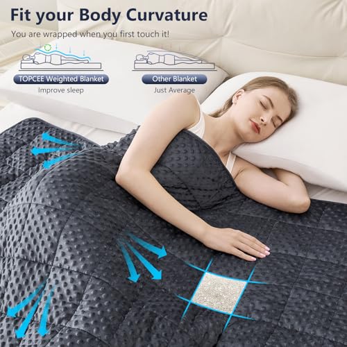 Topcee Weighted Blanket for Adults (12lbs 48"x72"), Minky Dots Heavy Blanket for 110-130lbs Sleeping, Soft, Cozy and Cooling Weighted Throw Blankets, Machine Washable, Grey