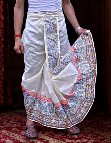 Image of Men's Ready to Wear Pant System Printed MAYUR PUCHHA Dhoti for Marriage, Pooja, Festival etc.(GC010)