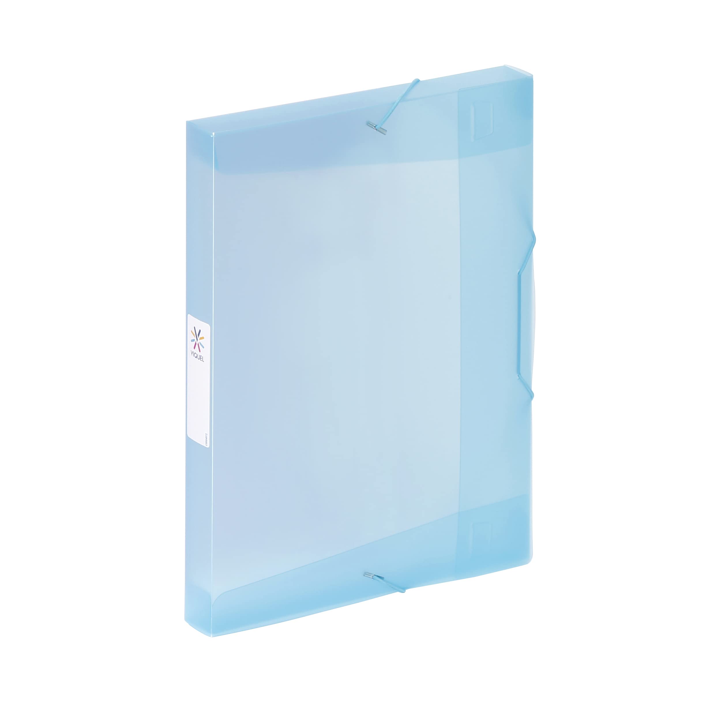 Viquel - Propysoft Large Capacity Plastic 3 Flaps Folder - A4 Filing Box with Plastic ID Label - Translucent Blue