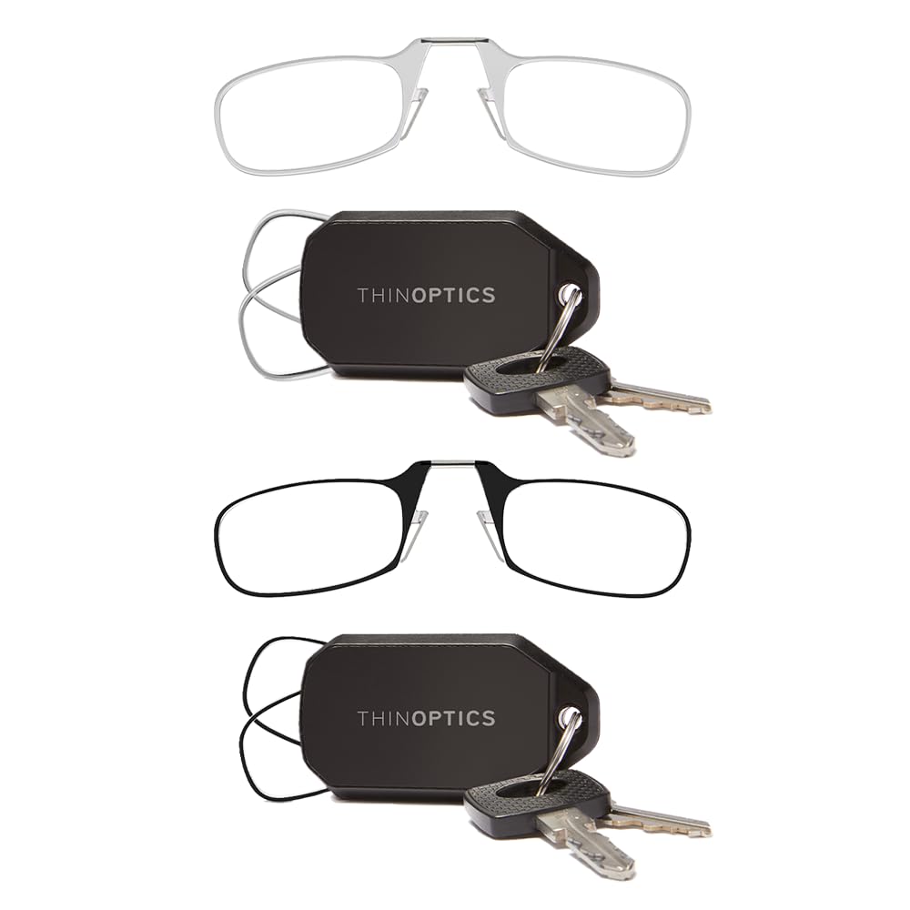 Always With You ThinOptics 2 Pack Keychain Case and Readers Rectangular Reading Glasses