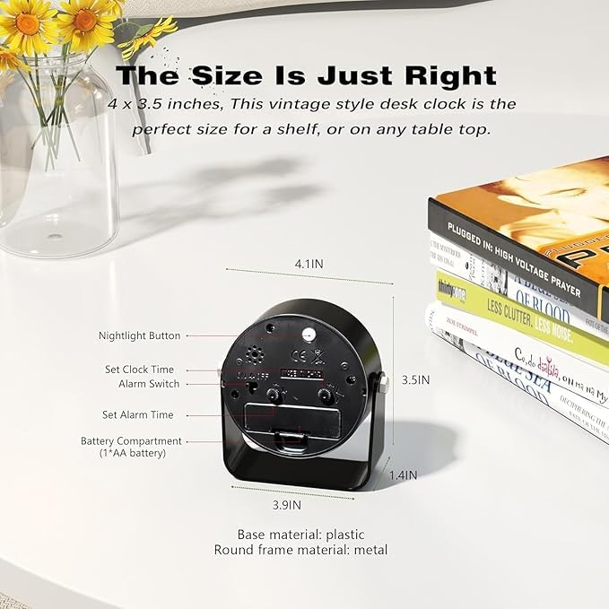 Image of DRONTER Vintage Twin Bell Analog Display Table Alarm Clock with Night LED Light Heavy Slippers Extra Loud Alarm Clock Ideal for Student and Kids Bedroom (Analog Alarm)
