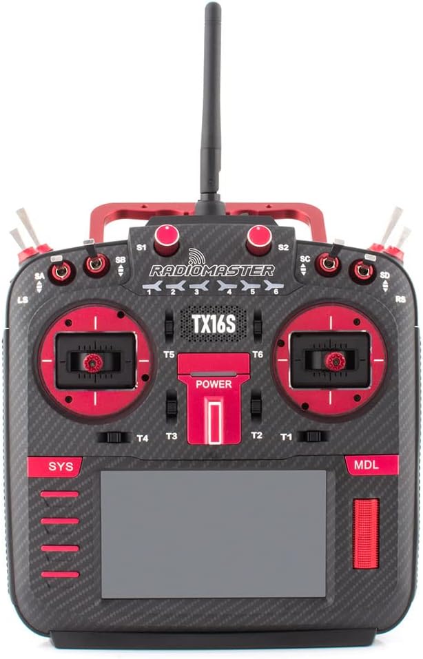 RadioMaster TX16S Mark II MAX Edition 2.4GHz 16 Channel EdgeTX OpenTX Radio Transmitter Leather Grips CNC Finished Components Mode 2 (Carbon Red, 4-in-1 w/Hall V4.0)