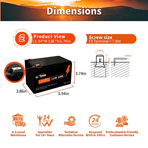 Image of LiTime 12V 12Ah Mini LiFePO4 Battery for Camping Fish Finder Toys LED