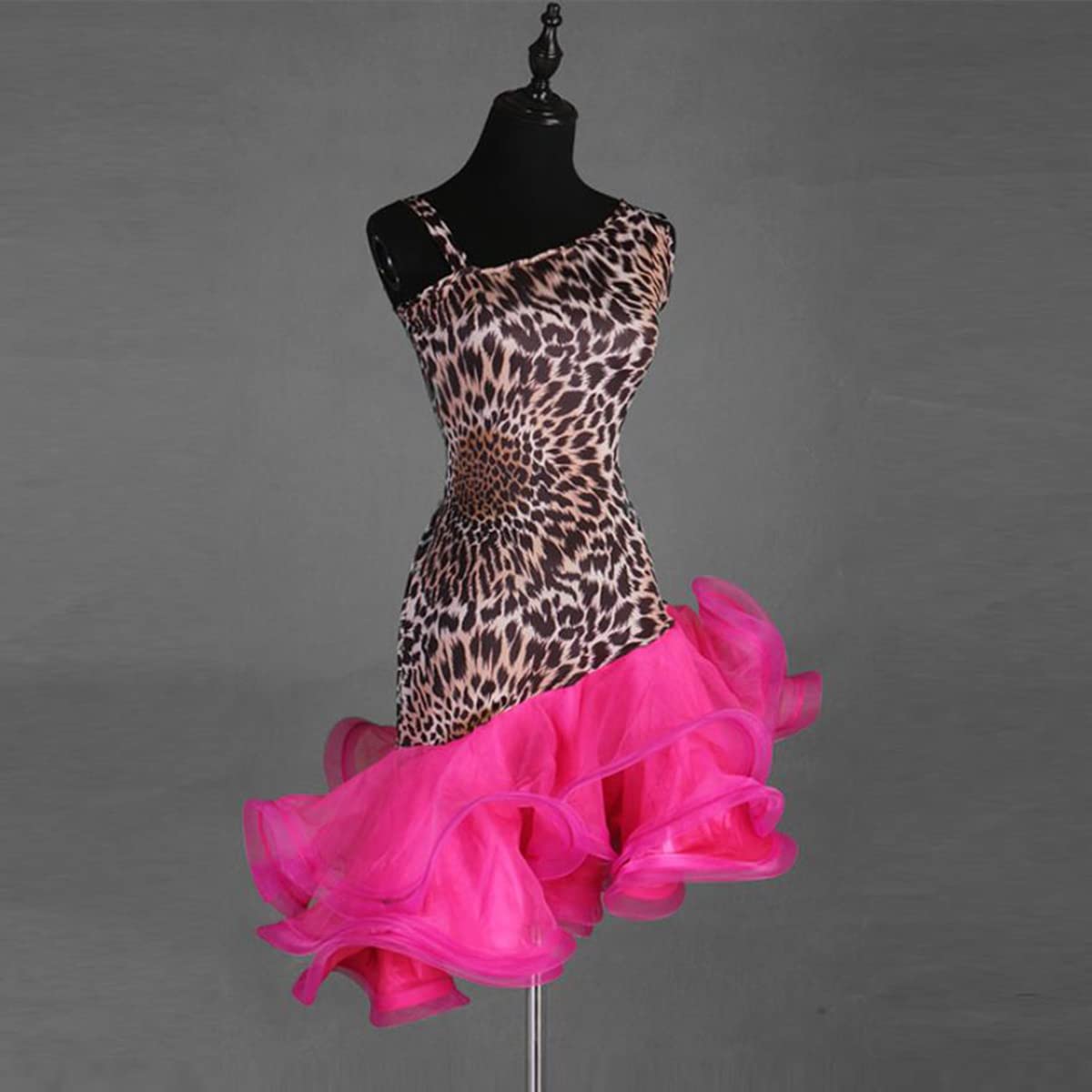 Donne Sling Abiti da Ballo Latino Leopard Backless Latin Competition Dress Ballroom Salsa Samba Cha Cha Gonna Gonfia Flamenco Dress Vestito di Performance Tango