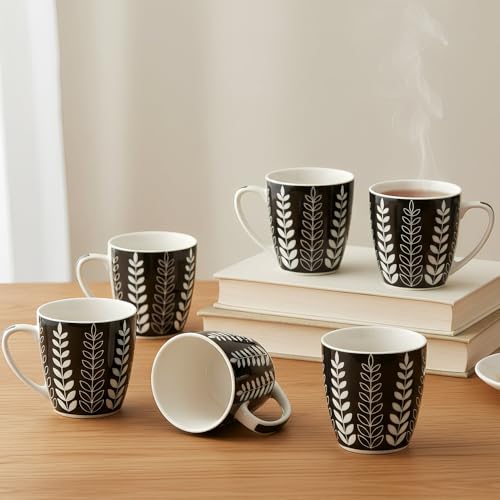 Image of U.P.C. Ceramic Coffee Mug Set of 6, 220 ml | Tea & Coffee Mugs with Comfortable Handle | Microwave Safe | Premium Coffee Cups for Tea, Cappuccino | Home & Office Use (Black)