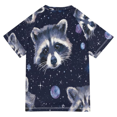 Boys Short Sleeve T-Shirts Raccoon Galaxy Star Rashguard Kids Swim Shirts Sun UPF 50+2