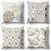 J-MOOSE - 4 federe per cuscino da divano in lino, decorazione per la casa, motivo a stampa dorato, 45 x 45 cm (geometrie e foglie)
