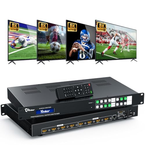 Image of 8K HDMI Matrix 4x4 w /Web GUI, HDMI 2.1 Matrix Switcher Splitter 8K@60Hz 4K@120Hz, 1U Rackmount Video Matrix with Smart EDID, Audio Embed & De-Embed, APP Control