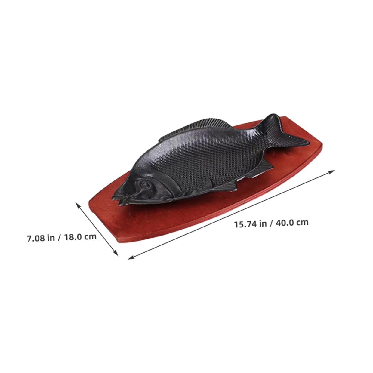 STOBAZA Bandeja de Pescado Resistente al Calor de Hierro con Base de Madera, Fácil de Limpiar, Adecuado para Restaurante y Servir Platos de Aperitivo con Forma de Pez