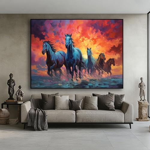 Toile cheval blanc et coucher de soleil abstrait art moderne CAOXTART grand format