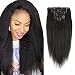 Sassina Afro Kinky Straight Clip in Human Hair Extensions Virgin Brazilian 8A African American Straight Clip on Hair For Black Women 120Grams 7 Pieces-Set, KS 16 Inch