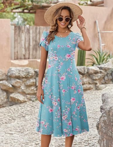 Image of ZEAGOO Womens Casual Dresses for Summer Short Sleeve Flare Midi Dress Loose Flowy Beach Sundress