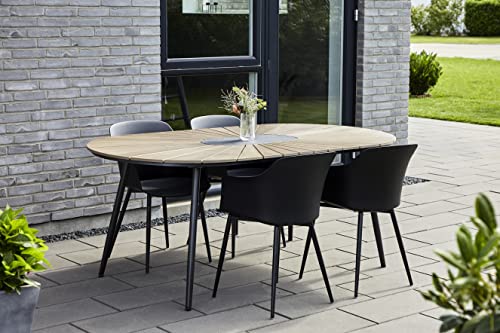 ENVY Gartenmöbel-Set für 6 Personen | Gartentisch 195 cm mit braunem Polywood und schwarzem Gestell + 6 Schwarze Stühle – Bild 3