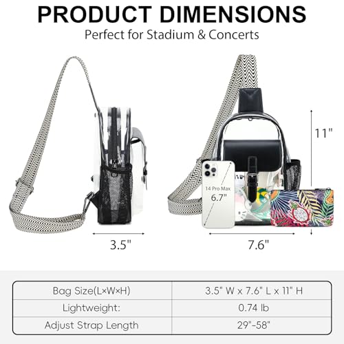 Clear Bag for Stadium Events, Clear Crossbody Bag Purses for Women Crossbody Concert Sports with Side Mesh Pocket4