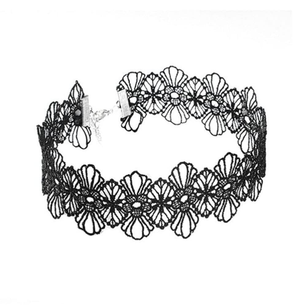 Black Lace Flower Choker Short Chain Hollow Flower Collar Necklace Party Club Holiday Jewelry for Teens