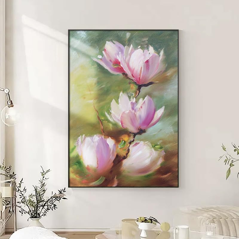Générique Tableau Sur Toile, Tableau Moderne Sur Toile Représentant Des Fleurs De Pêcher, 100% Peint À La Main, Peinture À L'Huile Florale, Sans Cadre,...