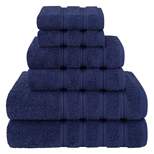 American Soft Linen Luxury 6 Piece Towel Set, 2 Bath Towels 2 Hand Towel 2 Washcloths, 600 GSM 100% Cotton Turkish Towels for Bathroom, Navy Blue Towel Sets