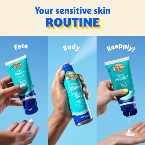 Image of Banana Boat Sheer Sensitive Face Sunscreen Lotion SPF 50, 3 Fl Oz | Travel size sunscreen for face, Lightweight formula, Water resistant sunblock, Quick sheer application