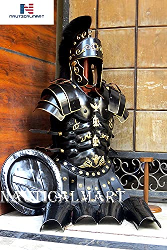 NauticalMart Roman Black Muscle Armor Cuirass Set w/Helmet, Shield, Leg & Arm Guard Halloween Costume - Custom Size