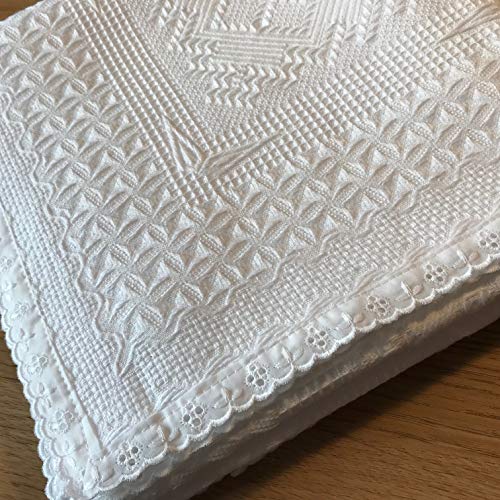 Manta de Bebé Niño 100% Algodón Blanco - Swaddle de bebé recién nascido - Baby Shower Regalo - Mantita extra suave para ceremonias - mantón de recién nascido - Bordado Inglés aprox. 100 x 100 cm