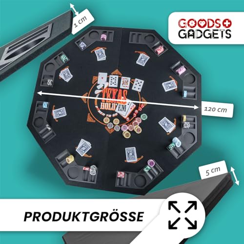 GOODS+GADGETS XXL Pokertisch-Auflage 120 x 120 cm Faltbare Pokerauflage; Poker-Zubehör Pokermatte Tisch-Auflage mit hochwertigem Filz; mit 8 Getränkehaltern; mobil & klappbar (Schwarz - 120 x 120 cm) – Bild 8