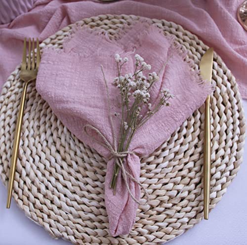 Cloth Napkins With Fringe Gauze Napkins Set Of 6,100% Natural Soft Cotton,Washable Napkins Great For Weddings Decorative,Dinner Parties,Family Everyday Use (6Pack, Dusty Pink) #TOP6