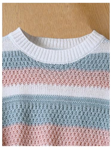 SweatyRocks Girl's Colorful Striped Sweaters Lantern Long Sleeve Crewneck Knit Tops3