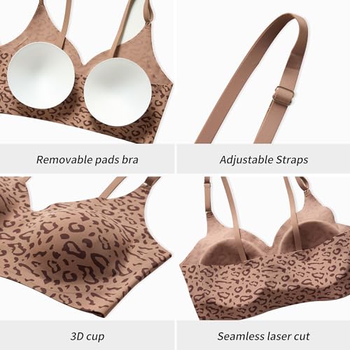 Image of DEANGELMON V Neck Bra Padded Seamless Adjustable Straps Bralettes Everyday Basic Sleeping Bras Multiple Pack