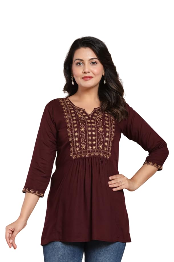 Image of Women Embroidered Anarkali Short Kurti | Stylish Casual Top | Trendy Ethnic Kurti for Women