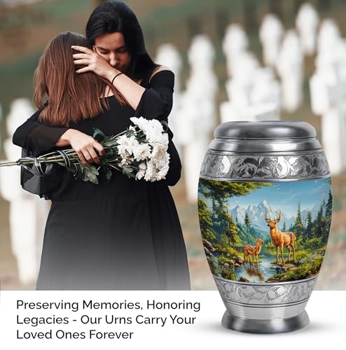 Image of Deer Urn - Small Cremation Urn for Ashes for Women & Men - Keepsake Funeral Urns for Male Dad - Combo of 10 Inch & 3 Inch