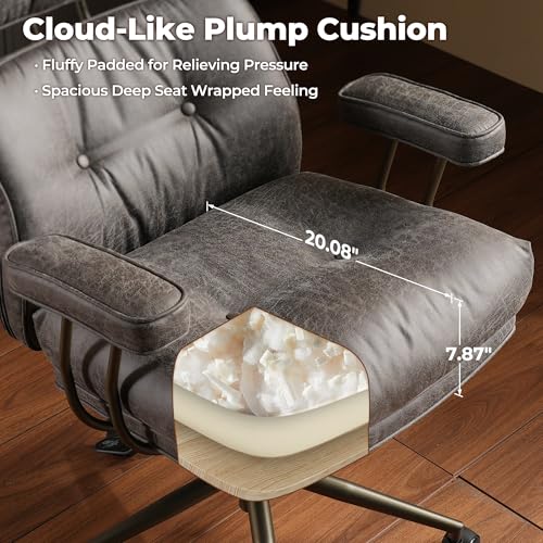 Image of ovios Ergonomic Office Chair, High Back Faux Leather Executive Chairs with Thick Cushion, Comfy Mid-Century Modern Swivel Rolling Computer Armchair (Dark Grey, Suede Leather)