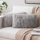 MIULEE Pack of 2 Decorative New Luxury Series Style Light Grey Faux Fur Throw Pillow Case Cushion Cover for Sofa Bedroom Car 12 x 20 Inch 30 x 50 cm