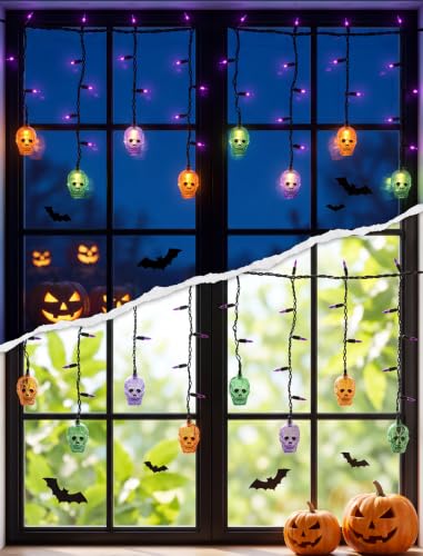 SUNSGNE 7FT 50 Count LED Halloween Skull Curtain Lights, Plug-in $13.22 AC - image 5