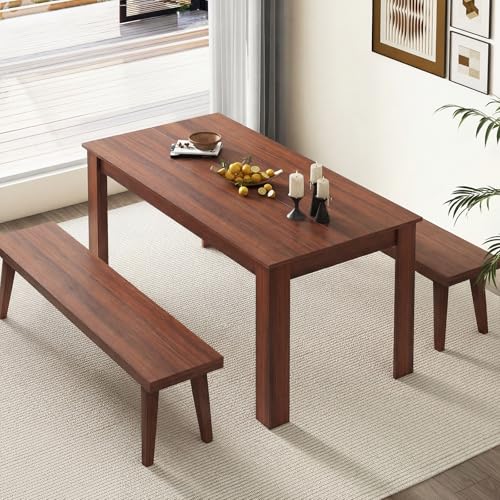Image of Giantex Dining Table for 4-6, 63 inch L Large Farmhouse Kitchen Table, Wooden Rectangular Dinner Table for Living Dining Room, Home Office, Dinette, 330LBS Capacity, Walnut