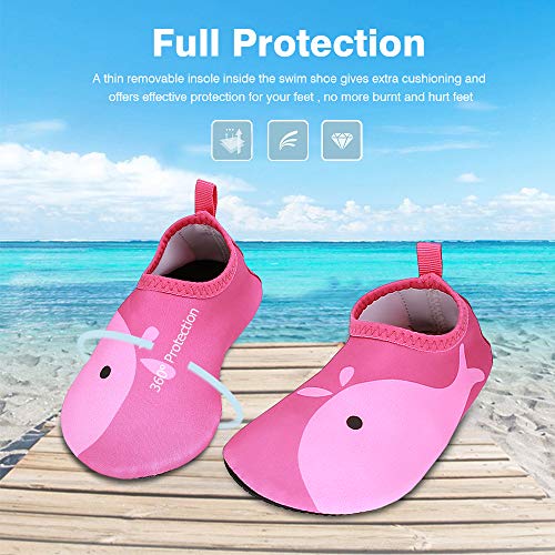 JOTO Water Shoes for Kids Children Barefoot Quick-Dry Aqua Water Socks Slip-on Swim Beach Shoes for Girls and Boys Toddler -Pinkwhale, 24/25 EU
