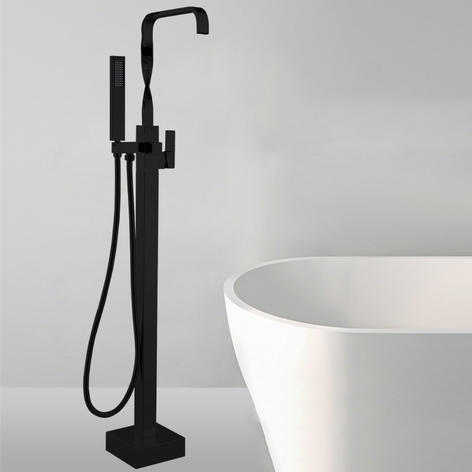 BHGFYXBS Freestanding Bathtub Faucet,Free Standing Brass Bath Mixer Taps,Mixer Tap Hot And Cold Freestanding,With Hand Shower,360 Degree Swivel Standing Mixer Taps For Bathroom,Go,Black