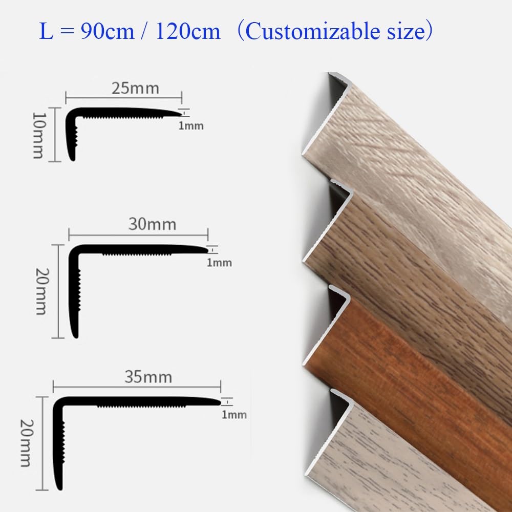 Moldura de metal para peldaños de madera, vinilo, azulejos, 1200 mm x 35 mm x 20 mm