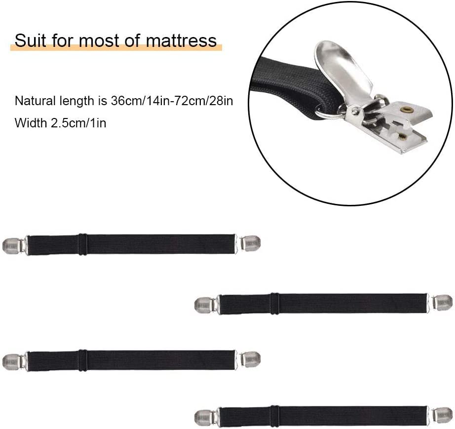 Image of 4Pcs Adjustable Crisscross Fitted Sheet Band Straps Grippers Suspenders (4pcs-Black)