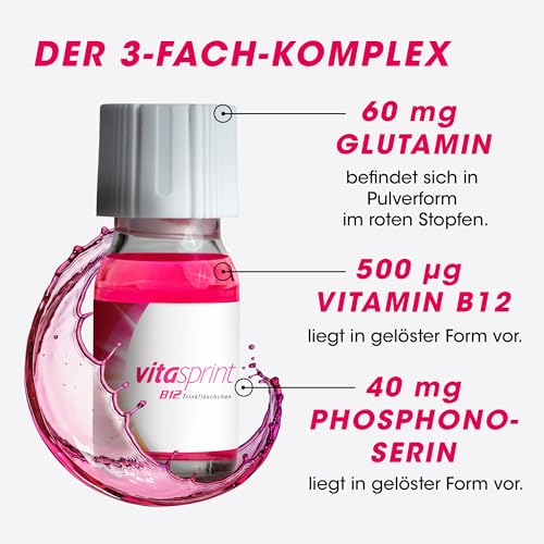 Vitamin B12 - Vitasprint B12 Trinkfläschchen, 30 St. – Mit hochdosiertem Vitamin B12 und wertvollen Eiweißbausteinen für mehr geistige und körperliche Energie und weniger Müdigkeit und Erschöpfung