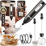 VELTRO® SUPER PACK Espumador de Leche Electrico, Batidora de Mano 24000 RPM, Milk Frother Profesional, Calentador de Leche, Accesorios Cocina Cafe, 2 Varillas Acero Inoxidable, Mezclador de Matcha
