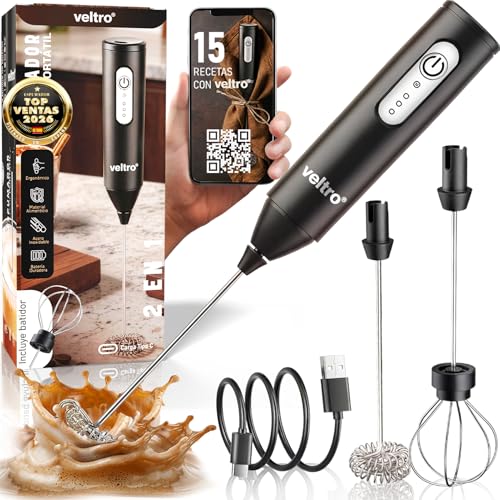 VELTRO® SUPER PACK Espumador de Leche Electrico, Batidora de Mano 24000 RPM, Milk Frother Profesional, Calentador de Leche, Accesorios Cocina Cafe, 2 Varillas Acero Inoxidable, Mezclador de Matcha VELTRO® SUPER PACK Espumador de Leche Electrico, Batidora de Mano 24000 RPM, Milk Frother Profesional, Calentador de Leche, Accesorios Cocina Cafe, 2 Varillas Acero Inoxidable, Mezclador de Matcha