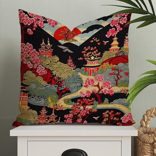 Outdoor Waterproof Pillow Cases Chinoiserie Charcoal Coral...