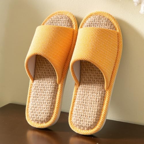 Womens House Fabric Slippers Indoor And Outdoor Non-Slip Memory Foam Open-Toe Home Shoes Soft Bottom Linen Slipper Comfy2