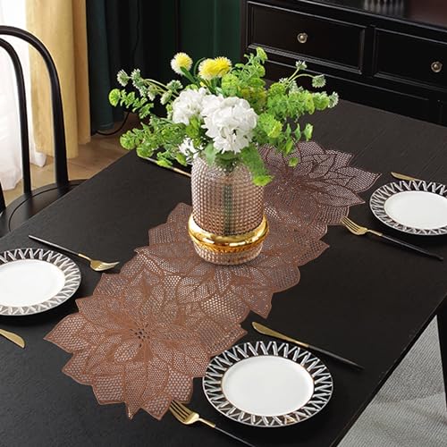 Image of Kuber Industries Table Runner|Coffee Table Runner|Center Table Runner|Dining Table Runner|Kitchen Runner|Leather Runner for Party, Wedding, Family Dinners|Flower|Copper, 92x36x1 cm