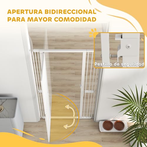 PawHut Sicherheitsgitter für Hunde und Katzen, extra hoch, 180 cm, ausziehbar, 76-104 cm, Abstand 3,5 cm, für Türen und Treppen, mit Druckmontage, 2 Verlängerungen, Weiß