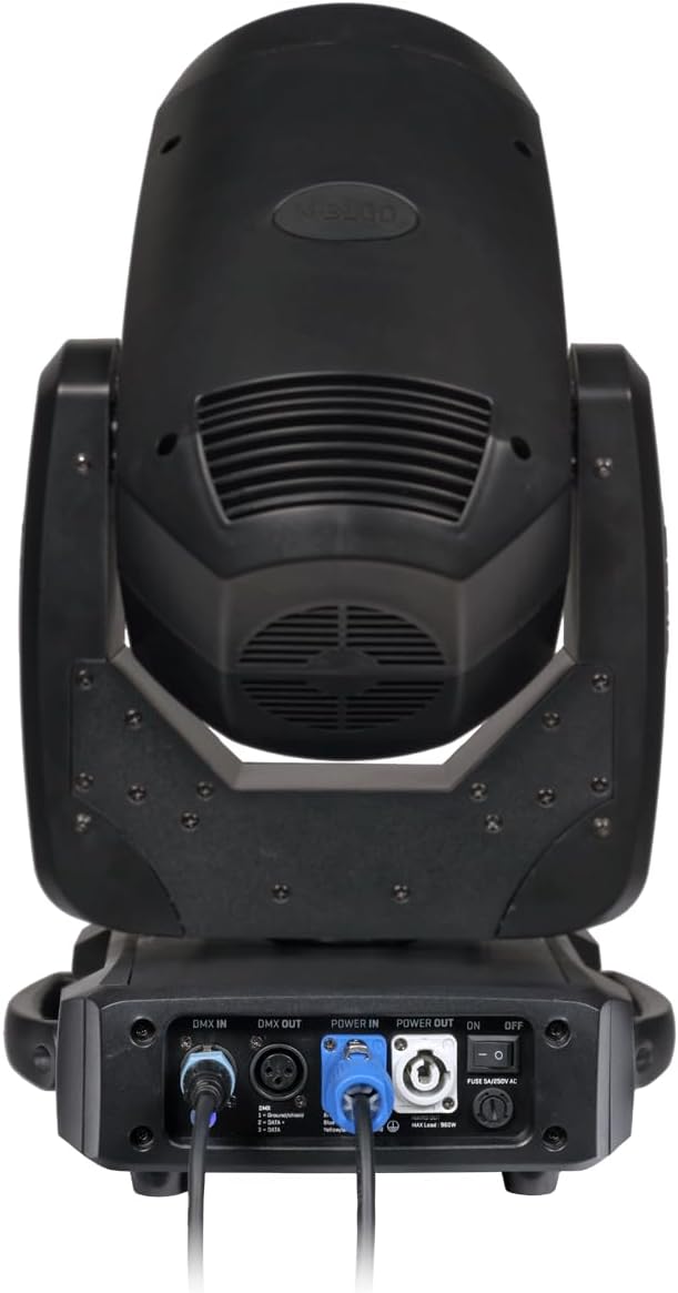 N'azụ view of ALGAM LIGHTING MB100 showing DMX in/out, Power in/out, and On/Off switch