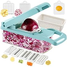 Ourokhome Vegetable Chopper Onion Cutter, 12 in 1 Professional Mandoline Slicer for Kitchen, Multifunctional Food Chopper for Potato, Tomato, Veggie with Strainer Basket, 8 Blades, Blue
