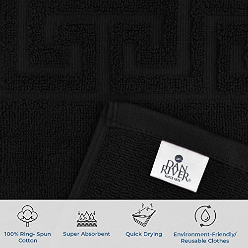 Image of DAN RIVER Greek Cotton Bath Mats Set of 2 - Not a Bathroom Rug, Ultra Soft, Highly Absorbent & Machine Washable Bath Mat Towel for Bathroom Floor Mat - Durable, Quick-Dry, 20x32 Inches, Black