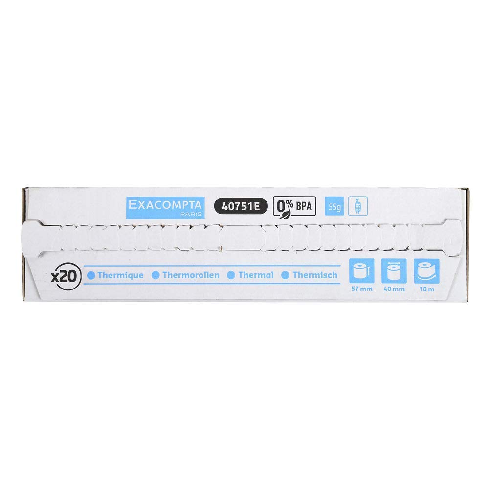 Exacompta - Ref. 40905E - Set van 5 thermische rollen voor bankterminals - breedte 57 mm x diameter 46 mm - kern 12 mm - 1 thermische vouw 55g/m² - Lengte ( of - 2m) : 24 m - Wit